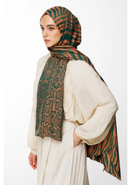 Riad Desen Çift Taraflı Şal Zümrüt-Kayısı modelleri