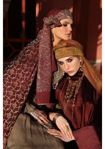 Marrakech Desen Çift Taraflı Şal Acı Kahve-Bej fiyatları