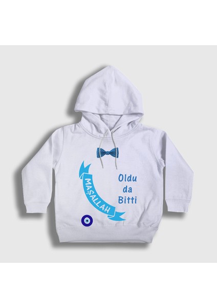 Unisex Çocuk Beyaz Oldu Da Bitti Maşallah Sünnet Kapüşonlu Sweatshirt