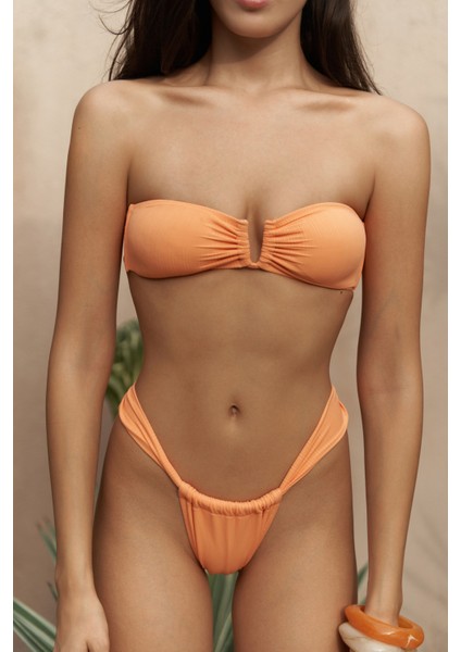 Lahla Straplez Toka Detaylı Turuncu Bikini Üstü modelleri