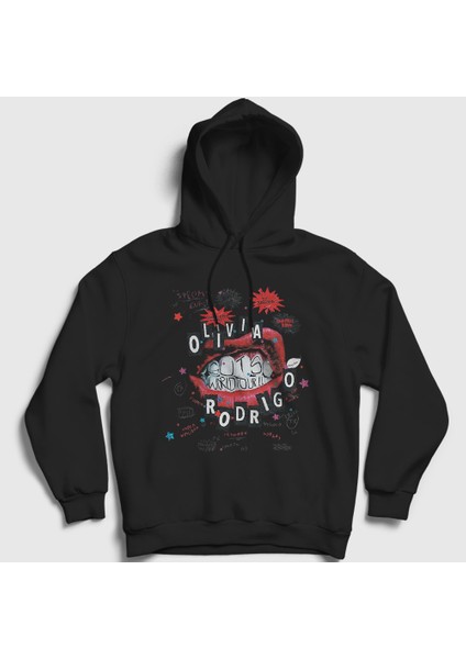 Unisex Siyah Guts World Tour Olivia Rodrigo Kapüşonlu Sweatshirt