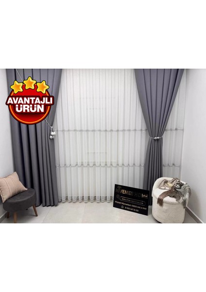 Nivemeshome Olivia 2025 V-3 Gümüş Detaylı 1/3 Sık Pileli Tül Perde Apm