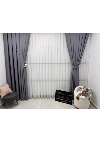 Nivemeshome Olivia 2025 V-3 Gümüş Detaylı 1/3 Sık Pileli Tül Perde Apm modelleri