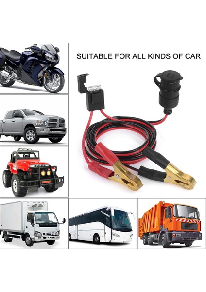 12V 24V Kadın Araba Çakmak Soket Pil Timsah Timsah Klipleri Konektörü 2ft Araba Aküsü Kelepçeli Uzatma Şarj Kablosu (Yurt Dışından)