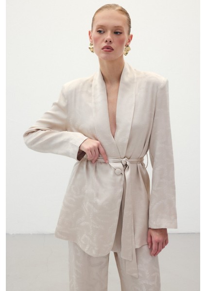 Jakar Saten Ceket - Bej