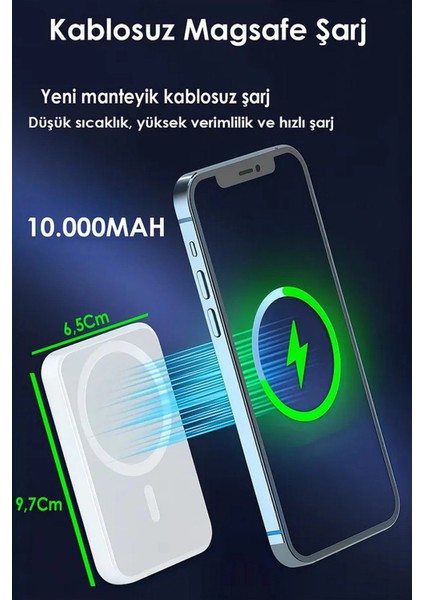 Magsafe 10000 Mah Powerbank Taşınabilir Kablosuz Şarj Cihazı Iphone Uyumlu Wireless