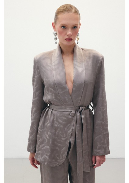 Jakar Saten Ceket - Vizon