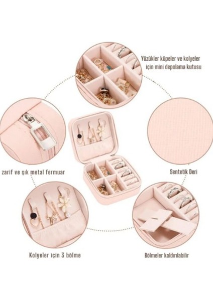 Şık Seyahat Takı Çantası, Kolye, Yüzük ve Küpe Düzenleyici, Pembe modelleri