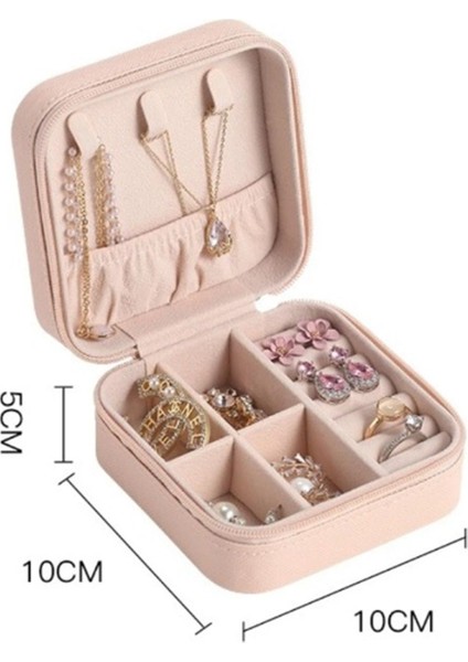 Şık Seyahat Takı Çantası, Kolye, Yüzük ve Küpe Düzenleyici, Pembe