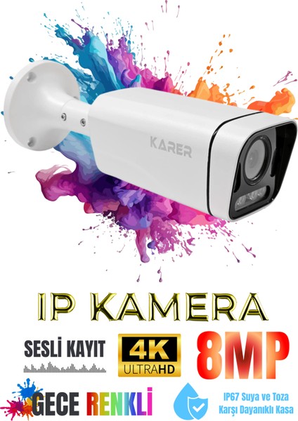 Plus 8mp Ip Güvenlik Kamerası | 4K Ultrahd, Gece Renkli, Sesli Kayıt, Dış Mekan
