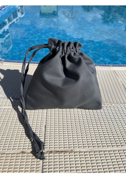 Gri Keten Mini Bez Kese, Büzgülü Çanta, Içi Düzenleyici, 20X20 fırsatları