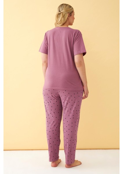 Kadın Mürdüm More Love Yazılı Büyük Beden Pijama Takımı indirimleri