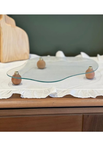 Ahşap Top Ayaklı Eğri Cam Sunumluk, Organizer, 33X22CM, Beyaz fiyatları