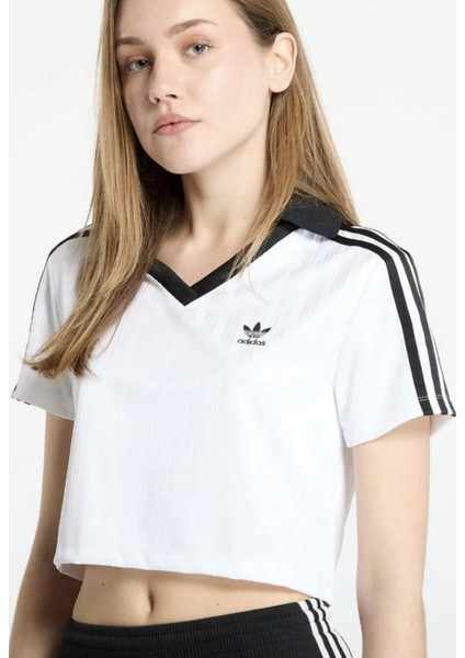 Originals Kadın V Yaka Crop Beyaz T-Shirt fiyatları