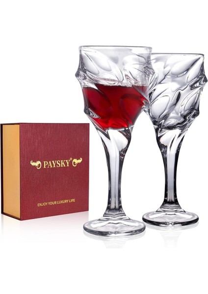 2 Li Şarap Kadehi Seti, 270 ml Kristal Cam, El Tasarımı, Bulaşık Makinesinde Yıkanabilir