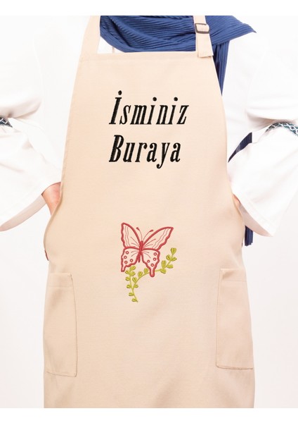 Mutfak Önlüğü Kişiye ve İsme Özel Nakışlı Mutfak Önlüğü KELEBEK01 Farklı Renkler
