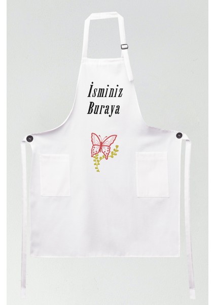 Mutfak Önlüğü Kişiye ve İsme Özel Nakışlı Mutfak Önlüğü KELEBEK01 Farklı Renkler fiyatları