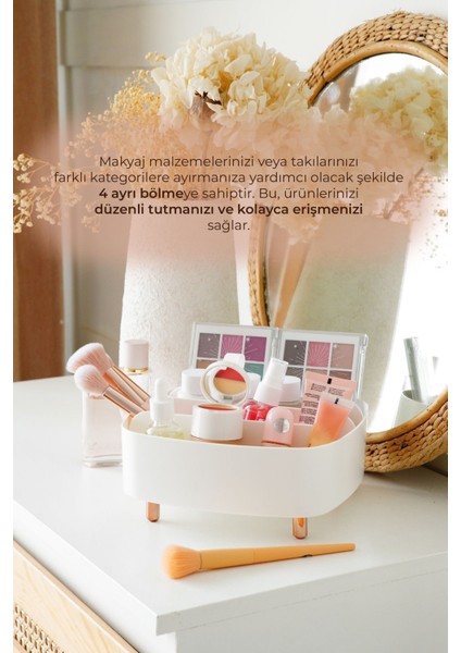4 Bölmeli Ayaklı Makyaj ve Takı Organizeri Beyaz, Şık ve Düzenli Saklama Çözümü fiyatları