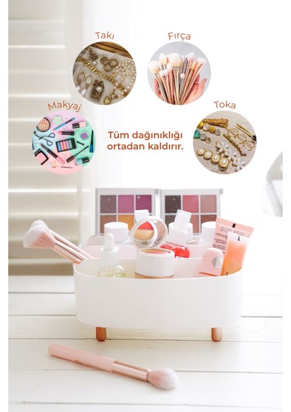 4 Bölmeli Ayaklı Makyaj ve Takı Organizeri Beyaz, Şık ve Düzenli Saklama Çözümü indirimleri