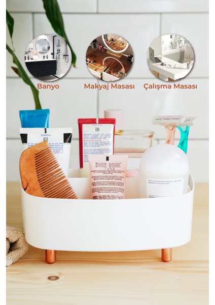 4 Bölmeli Ayaklı Makyaj ve Takı Organizeri Beyaz, Şık ve Düzenli Saklama Çözümü