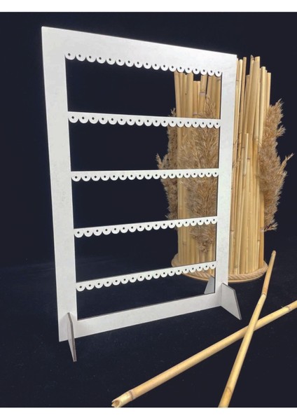 Beyaz Mdf Dikdörtgen Dekoratif Takı ve Küpe Standı, Lazer Kesim modelleri