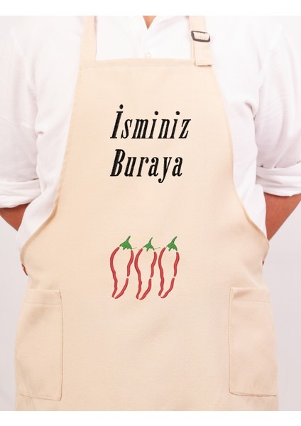 Mutfak Önlüğü Kişiye ve Isme Özel Nakışlı Mutfak Önlüğü BIBER01 Farklı Renkler