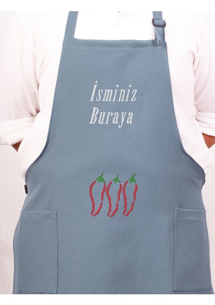 Mutfak Önlüğü Kişiye ve İsme Özel Nakışlı Mutfak Önlüğü BIBER01 Farklı Renkler