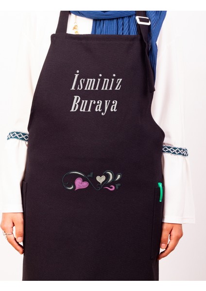 Mutfak Önlüğü Kişiye ve İsme Özel Nakışlı Mutfak Önlüğü Kalpli 01 Farklı Renkler