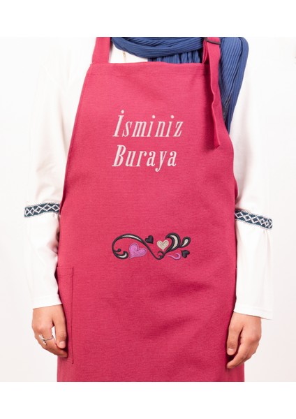 Mutfak Önlüğü Kişiye ve İsme Özel Nakışlı Mutfak Önlüğü Kalpli 01 Farklı Renkler