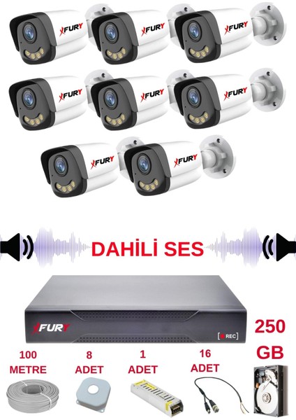 8 Li Sesli Gece Renkli Görüş Güvenlik Kamerası Su Geçirmez Güvenlik Kamerası Seti 5590S 250GB fiyatları