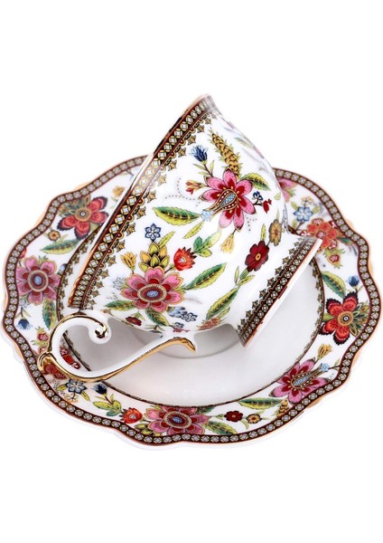 Mavi Çiçek Bone China Çay Fincanı, 200 Ml, Porselen Vintage Fincan ve Tabak