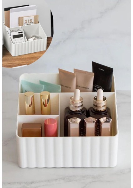 4 Bölmeli Makyaj ve Kozmetik Düzenleme Kutusu, Parfüm, Krem, Kalemlik, Masaüstü Organizer
