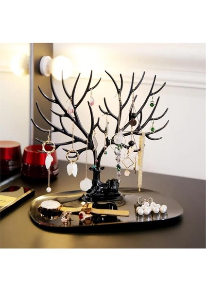 Geyik Temalı Takı Düzeni, Yüzük, Küpe, Kolye Askısı, Organizer, Siyah Renk indirimleri