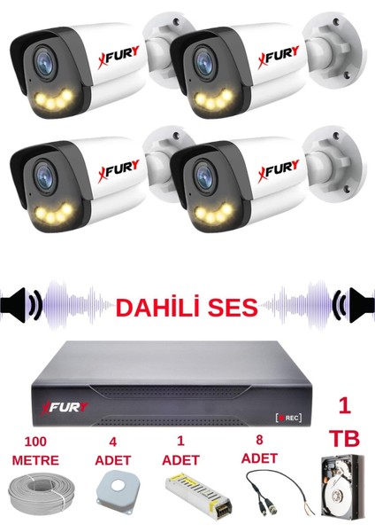 4 Lü Sesli Gece Renkli Görüş Güvenlik Kamerası Su Geçirmez Güvenlik Kamerası Seti 5590S 1tb