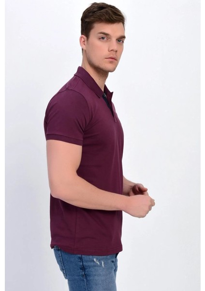 Erkek Mürdüm Polo Yaka Likralı T-Shirt T621