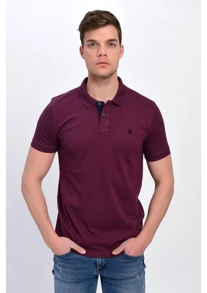 Erkek Mürdüm Polo Yaka Likralı T-Shirt T621
