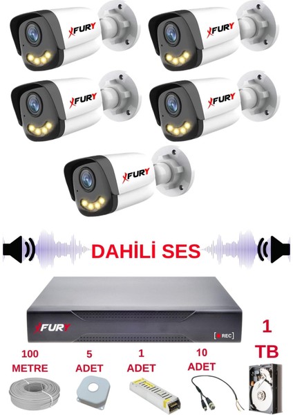 5 Li Sesli Gece Renkli Görüş Güvenlik Kamerası Su Geçirmez Güvenlik Kamerası Seti 5590S 1tb