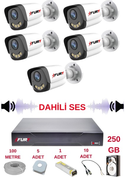 5 Li Sesli Gece Renkli Görüş Güvenlik Kamerası Su Geçirmez Güvenlik Kamerası Seti 5590S 250GB fiyatları