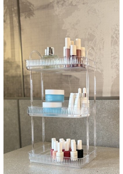 3 Katlı Çok Renkli Makyaj ve Kozmetik Düzenleyici Banyo Rafı modelleri
