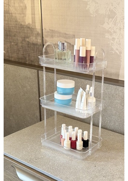 3 Katlı Çok Renkli Makyaj ve Kozmetik Düzenleyici Banyo Rafı fırsatları
