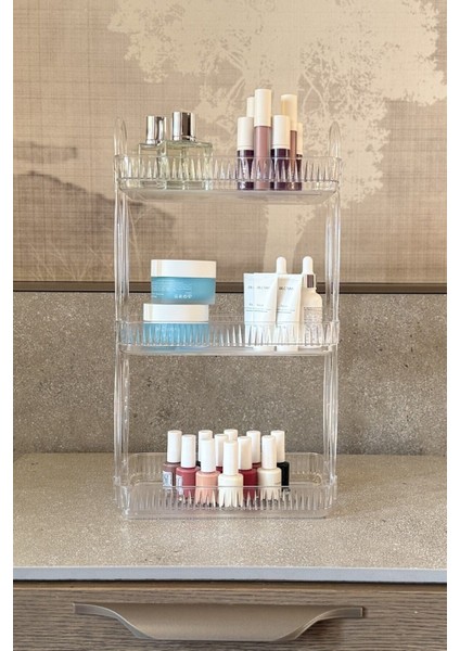 3 Katlı Çok Renkli Makyaj ve Kozmetik Düzenleyici Banyo Rafı indirimleri