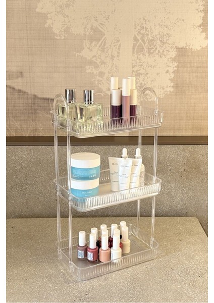 3 Katlı Çok Renkli Makyaj ve Kozmetik Düzenleyici Banyo Rafı