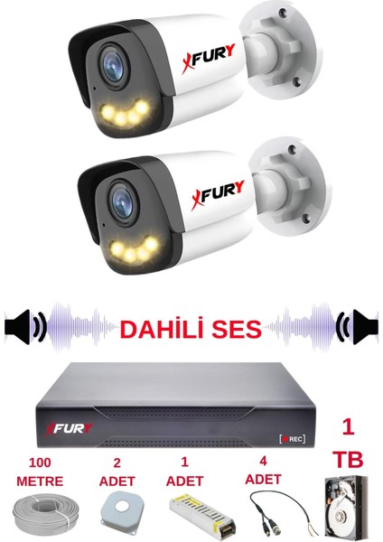 2 Li Sesli Gece Renkli Görüş Güvenlik Kamerası Su Geçirmez Güvenlik Kamerası Seti 5590S 1tb
