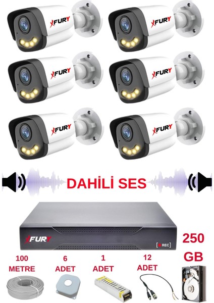 6 Lı Sesli Gece Renkli Görüş Güvenlik Kamerası Su Geçirmez Güvenlik Kamerası Seti 5590S 250GB