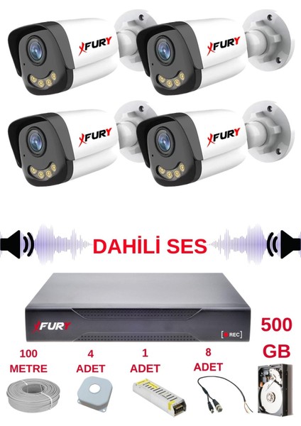 4 Lü Sesli Gece Renkli Görüş Güvenlik Kamerası Su Geçirmez Güvenlik Kamerası Seti 5590S 500GB fiyatları
