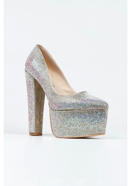 Kadın Moda Janjan Taşlı Klasik Kalın Topuklu Sivri Platformlu Düğün Nişan Gece Abiye Ayakkabı fiyatları