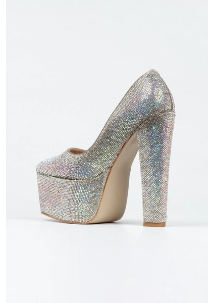 Kadın Moda Janjan Taşlı Klasik Kalın Topuklu Sivri Platformlu Düğün Nişan Gece Abiye Ayakkabı fırsatları