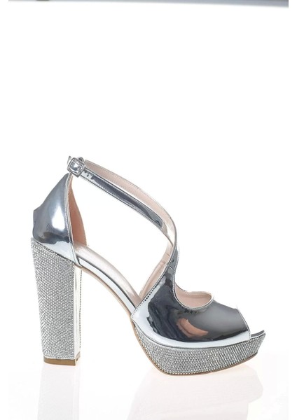 Kadın Moda Şık Gold Ayna Ökçe Poli Taş Topuklu Zarif Tasarım Düğün Nişan Gece Abiye Ayakkabı