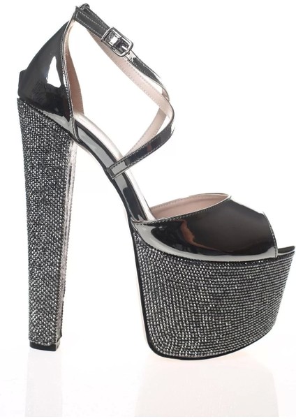 Kadın Moda Şık Gold Ayna Ökçe Poli Taş Yüksek Topuk Topuklu Düğün Nişan Gece Abiye Ayakkabı