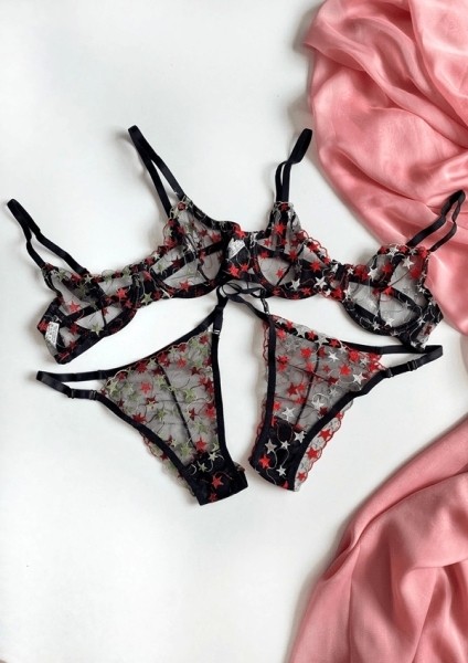 2'li Avantaj Paket 4 Parça Yıldız Işlemeli Desteksiz Balenli Sütyen Takım (Gizli Gönderi)